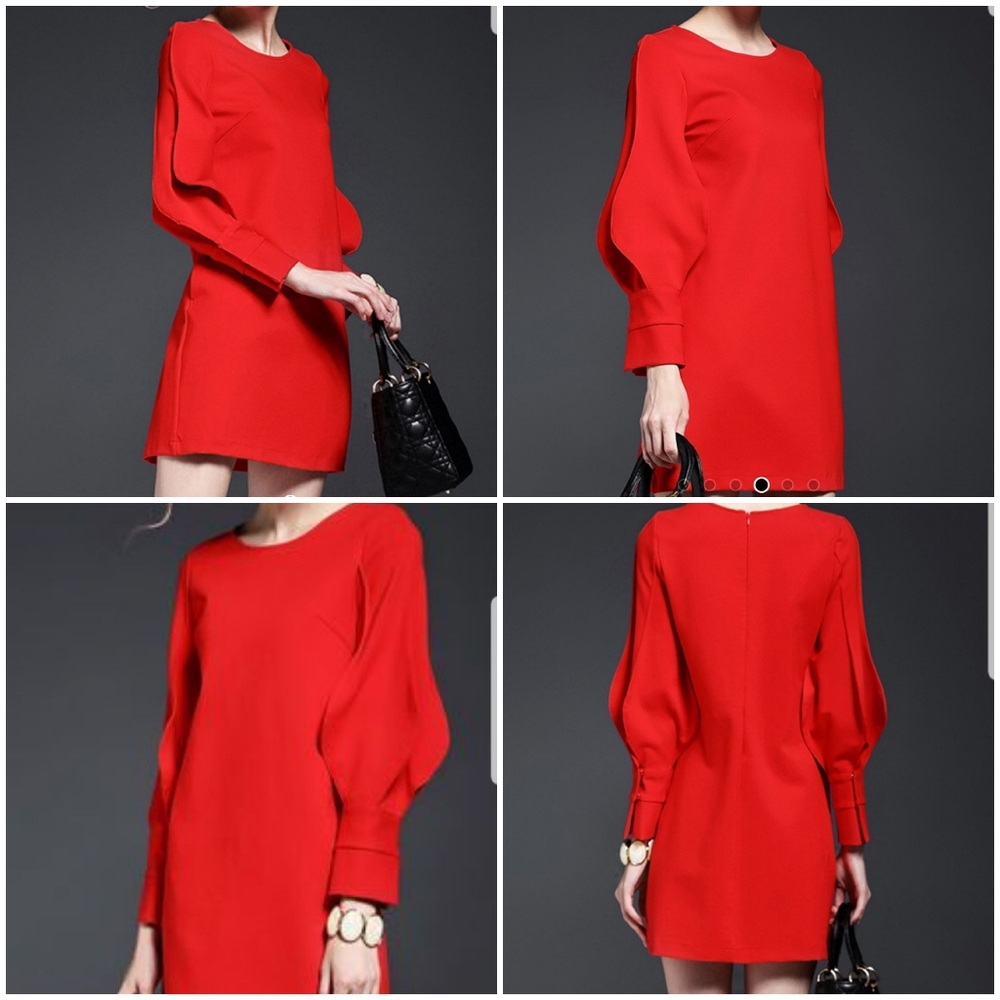 Balloon sleeve mini dress, red, M (runs small) Veinfuns
